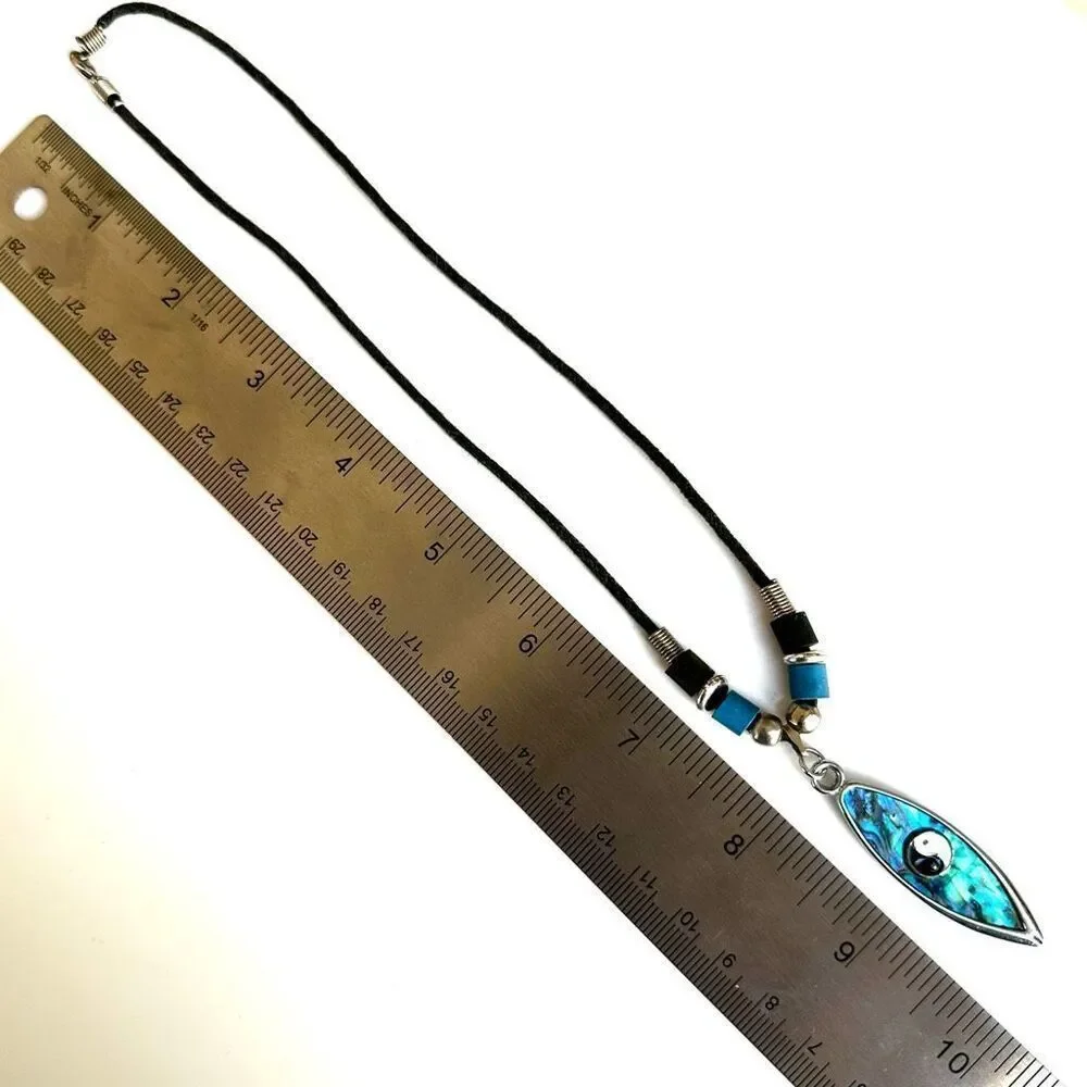 Abalone Paua Shell Yin Yang Surfboard Pendant Necklace